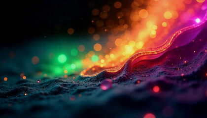 Fototapete - Vibrant abstract background with glowing orbs of green, purple, and orange lights, blending into a harmonious gradient, showcasing a dynamic swirl pattern