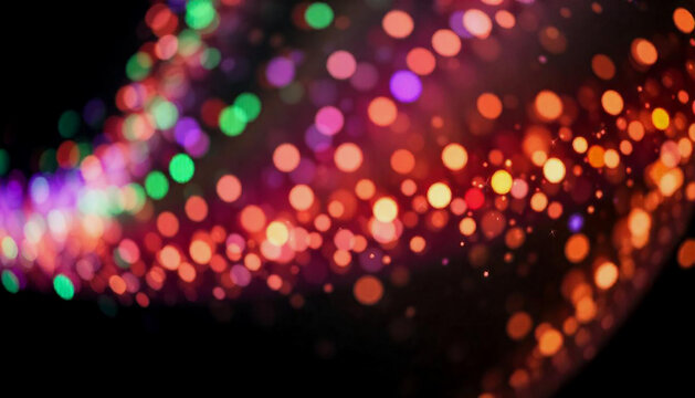 Vibrant abstract background with glowing orbs of green, purple, and orange lights, blending into a harmonious gradient, showcasing a dynamic swirl pattern
