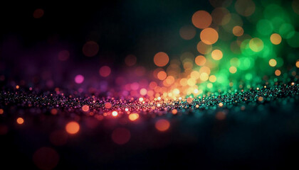 Fototapete - Vibrant abstract background with glowing orbs of green, purple, and orange lights, blending into a harmonious gradient, showcasing a dynamic swirl pattern