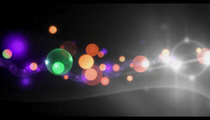 Fototapete - Vibrant abstract background with glowing orbs of green, purple, and orange lights, blending into a harmonious gradient, showcasing a dynamic swirl pattern