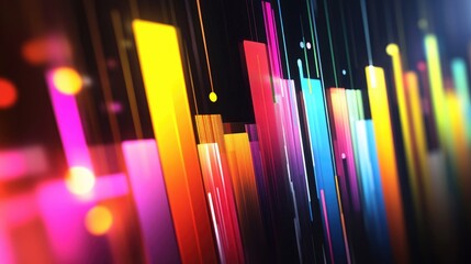 Poster - A vibrant D bar chart displaying fluctuating data in various colors, set against a sleek, dark background that highlights the chart's dimensionality.