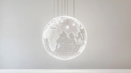 Poster - 3D Wireframe Model of Earth Hanging in Minimalistic Display Setting