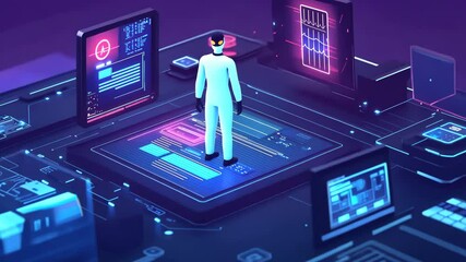Poster - Futuristic data analysis: a scientist navigates a virtual interface in a digital lab