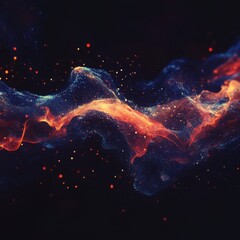 Wall Mural - red and blue nebula on black background with abstract dark particle wave in futuristic digital desig