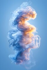Poster - A mesmerizing swirl of blue and orange smoke, creating an ethereal and dynamic form against a soft blue background, evoking feelings of creativity and movement.