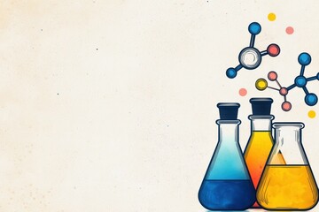 Poster - Colorful Science Research Icons in Linear Format with Laboratory Flasks and Molecules