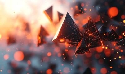 Fototapete - Abstract 3D render of chaotic triangular structures in a dynamic web., Generative AI