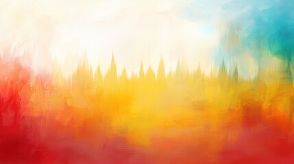 Poster - Dreamlike Abstract Cityscape in Vibrant Hues of Reds, Yellows, and Blues