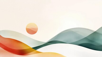 Poster - Abstract Scene of Floating Paint Strokes in Watercolor Style with Sun