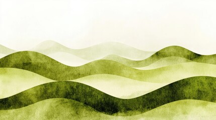 Poster - abstract geometric art of wavy lines forming soft hills in green tones