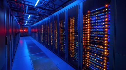 Poster - Server Room with Colorful Lights in a Modern Data Center Environment
