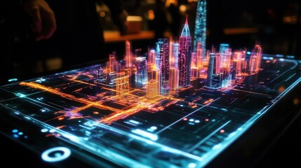 Poster - Futuristic Cityscape Visualization on Digital Touchscreen Display