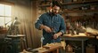 © Outkast - Skilled craftsman working diligently in a well-lit workshop, shaping wood with precision tools