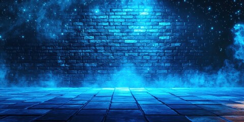 Poster - blue brick wall with a blue sky background
