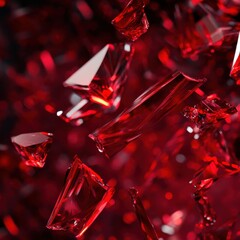 Wall Mural - abstract red glass shards floating in the air with a zen papaya in a zero-gravity environment