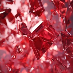 Wall Mural - abstract red glass shards and zen papaya floating in a zero-gravity environment
