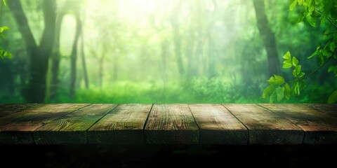 Poster - Wooden table with a view of a forest