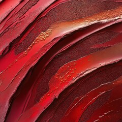Poster - close up of red and gold abstract painting with intricate metallic surfaces in a zen style
