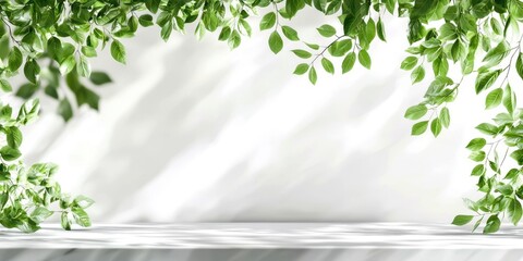 Poster - White background with green leaves