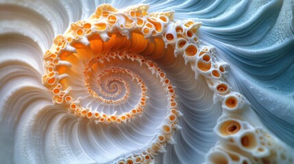 Poster - close up of spiral shaped object with abstract zen papaya design and spirals background