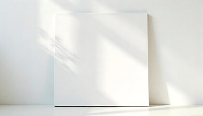 Poster - White Canvas Leaning Against a White Wall in Sunlight
