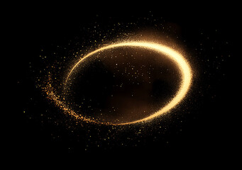 gold colored light circle design on dark background.