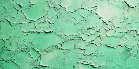 Wall Mural - Textured green wall with peeling paint in varying shades of mint and seafoam, creating a distressed, vintage appearance for artistic backgrounds.