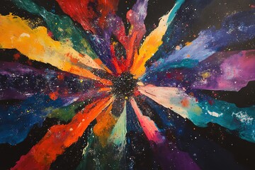 Wall Mural - Abstract Vibrant Color Explosion: A Kaleidoscope of Shapes and Hues, Perfect for Backgrounds, Designs, and Creative Projects. Dynamic, energetic, and visually striking, this artwork bursts with life  