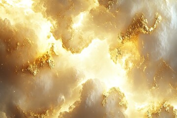 Poster - Elegant Gold and White Abstract Cloud Background: Luxurious, ethereal design perfect for branding, websites, invitations, and social media. Subtle, sophisticated textures create a heavenly, dreamy    