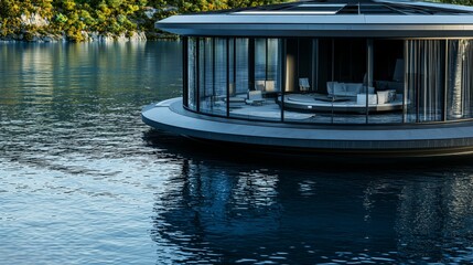 Aufkleber - Futuristic floating round house design serene lake environment architectural showcase modern living concept