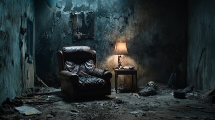 Aufkleber - a dramatic moment of isolation abandoned room photography distressed environment close-up character 