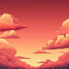 Wall Mural - sunset with red clouds and gradient sky in cartoon style illustrating a relaxing atmosphere