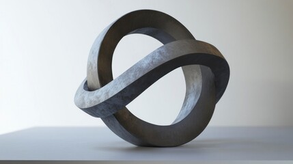 Dynamic minimalist sculpture of interlocked rings in motion modern gallery art installation indoor space close-up view