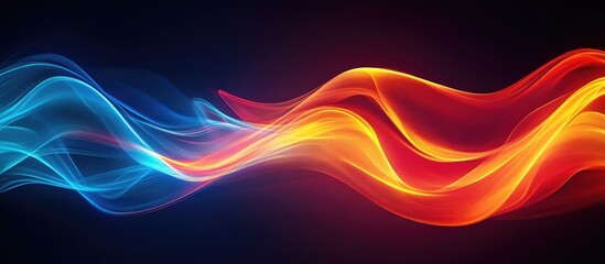 Fototapete - Abstract dynamic background with vibrant flowing lines in red orange and blue on a dark backdrop creating a sense of energy and movement.