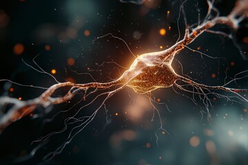 Poster - Intricate Neuron Network with Glowing Synapse in a Dark Background, Illustrating Neural Activity and Connections