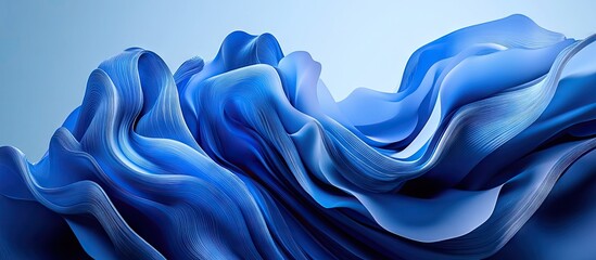 Poster - Abstract wavy backdrop with gradient transitioning from deep blue at the bottom to soft light blue at the top showcasing flowing fabric-like texture