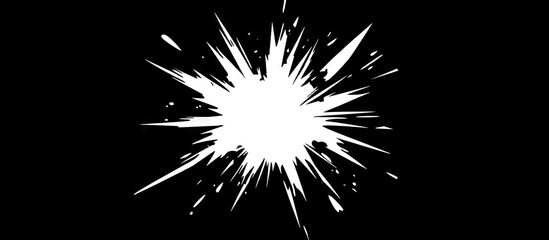 Fototapete - Bold star burst design in white explosion shape with defined outline centered against a solid black background creating a striking abstract element