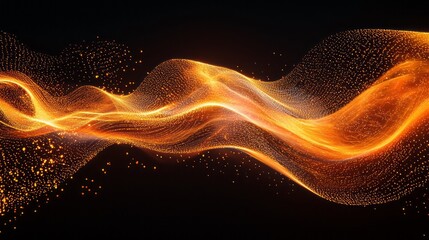 Poster - A mesmerizing display of swirling golden waves dances against a deep black background, radiating light and energy. This stunning abstraction evokes feelings of warmth and motion, captivating viewers