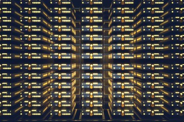 Poster - A vast server room filled with numerous interconnected data storage units, glowing softly.