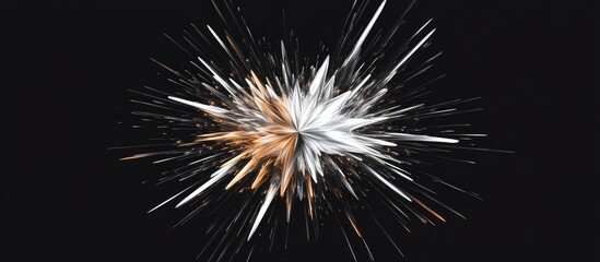 Fototapete - Bold abstract starburst design featuring a dynamic explosion shape in white and gold against a deep black background highlighting vibrant contrast.