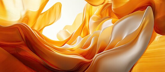 Poster - Dreamy abstract waves in vibrant orange and soft cream hues flowing from left to right with a bright light source illuminating the background.
