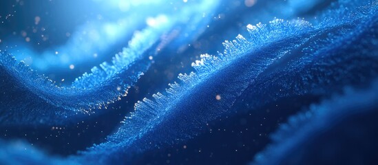 Fototapete - Blue abstract background with flowing waves showcasing bokeh light effects in various shades of blue, creating a stunning defocused visual impact.