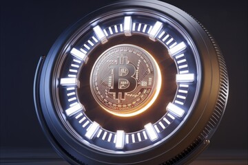 Poster - Futuristic Bitcoin clock design, showcasing cryptocurrency's technological advancement.