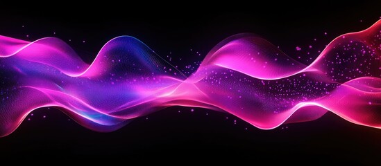 Fototapete - Vibrant pink and purple abstract wave design on a black background showcasing a neon liquid effect with fluid patterns and sparkling details.
