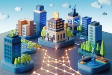 Poster - Bitcoin-centered city model showcasing cryptocurrency's integration into urban infrastructure and financial systems.