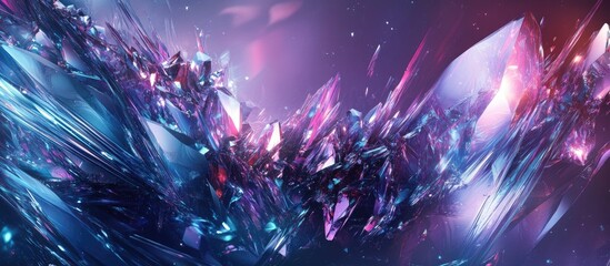 Poster - Futuristic abstract background with dynamic light trails in vibrant blue and purple tones, featuring crystalline structures creating depth and motion.