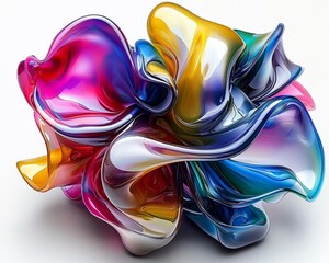 Poster - Colorful abstract liquid sculpture, studio shot, white background, design element
