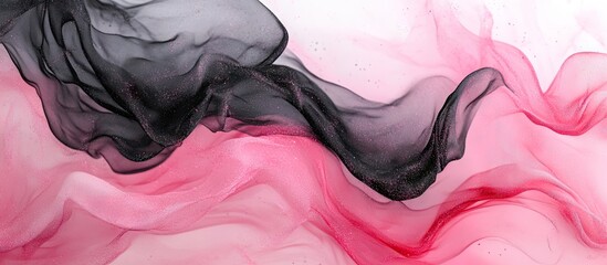 Poster - Flowing abstract watercolor backdrop with intertwined black and pink waves showcasing glitter accents, ideal for contemporary art applications.