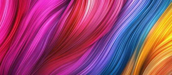 Poster - Vibrant flowing waves of pink, purple, blue, and yellow paint create an abstract background texture ideal for artistic projects and designs