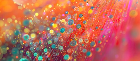 Fototapete - Vibrant abstract data space background featuring swirling colors of orange, teal, and purple with luminous bokeh patterns creating a dynamic scene.